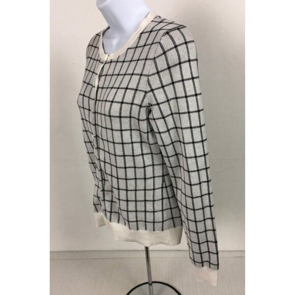 Ann Taylor Factory Womens Cardigan Sweater Size M Brown White Check Button Down - Picture 5 of 13